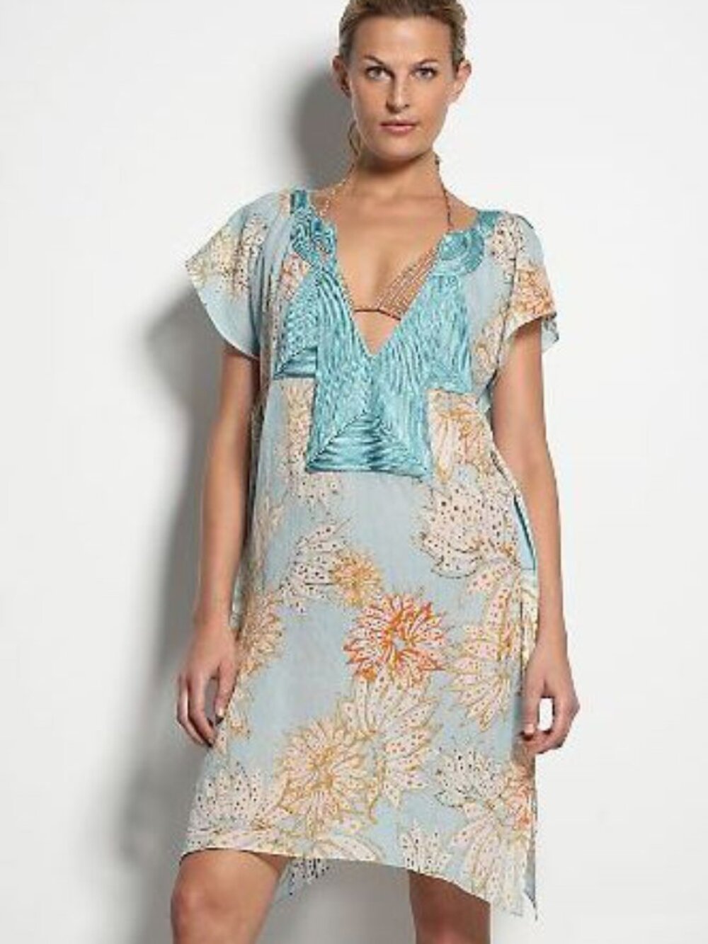DIANE von FURSTENBERG KALE SPIKED FLOWER LAGOON SWIM COVER-UP DRESS - size XL
